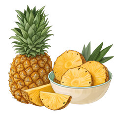 Whole and Sliced Pineapple - Vibrant Tropical Produce  isolated on white background























