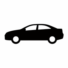 Silhouette of a Sedan Simple Black Car Icon on White Background