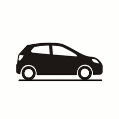 Simple Silhouette Icon of a Black Hatchback Car on a White Background