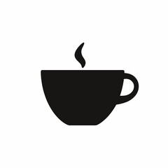 Simple black silhouette icon of a steaming cup of coffee or tea. Vector graphic for cafe, beverage, and break time concepts.