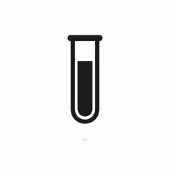 Simple Black Icon of a Test Tube Filled With Liquid on a White Background