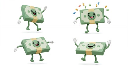 Funny money cartoon illustrations set