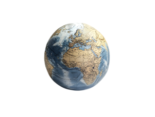 Realistic earth globe with continents and oceans isolated on transparent background