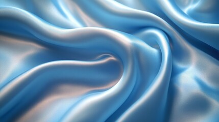 Obraz premium Elegant close-up of light blue silk fabric with soft, fluid folds, smooth texture, illuminated with subtle highlights that emphasize its luxurious, flowing quality and glossy, high-end textile surface