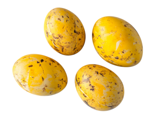 Four speckled yellow bird eggs isolated on transparent background