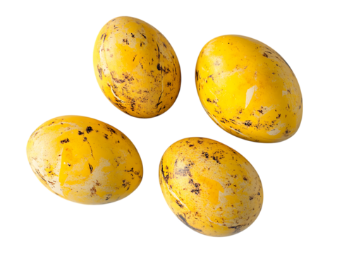 Four speckled yellow bird eggs isolated on transparent background