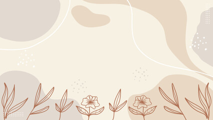 Hand drawn floral leaves abstract banner brown background illustration.