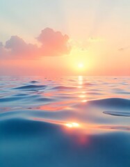 Obraz premium Calm ocean water reflects the warm hues of a beautiful sunset, creating a serene atmosphere.