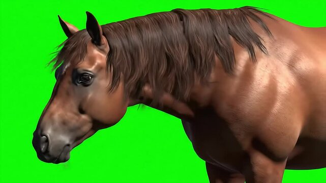 Realistic Portrait of a Horse with Detailed Features on Green Background with ai generated