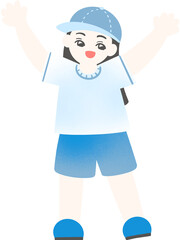 가을 운동회, 체육 대회에 쓰기 좋은 일러스트. 체육복을 입은 여자 사람 캐릭터가 팔을 들고 신나하고 있다.