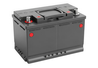 Fototapeta premium A black car battery with red terminals sits isolated on a transparent background