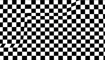 Fototapeta premium Abstract black and white checkered background with distorted perspective texture