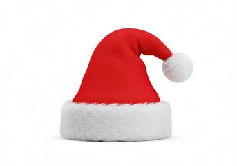 A close-up of a bright red Santa Claus hat with soft, white fur trim, ready for the holidays.