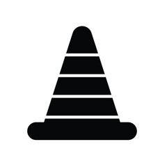 Black silhouette of traffic cone on a white background