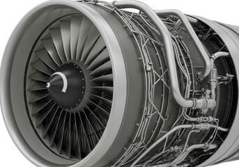 A detailed closeup of a powerful jet engine with intricate internal components