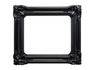 Ornate black picture frame isolated on transparent background