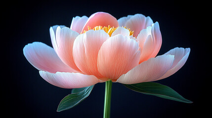Delicate Peach Peony, Studio Shot, Dark Background, Floral Detail