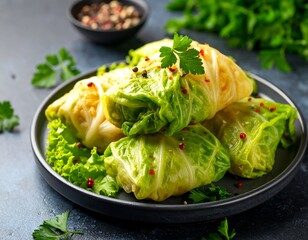 Cabbage rolls on a dark plate