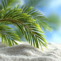 Green Branch On White Sand