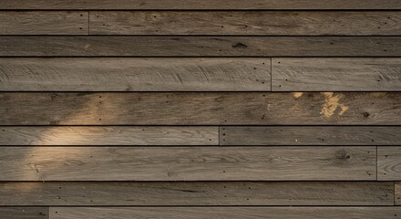 Close-up shot of horizontally aligned wooden planks, varying shades of grey and brown, with visible grain and subtle light reflections