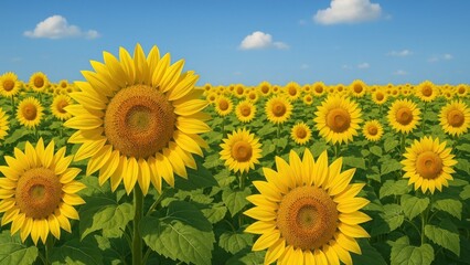 Obraz premium Vibrant sunflowers under clear sky.