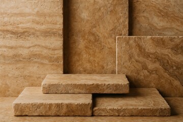 Natural stone slab collection with weathered travertine textures for rustic luxury product display backgrounds