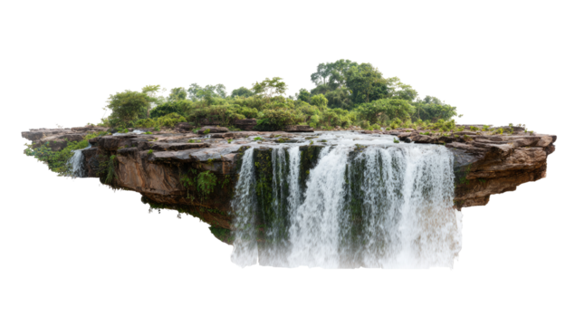 Waterfall cascading over a rocky island