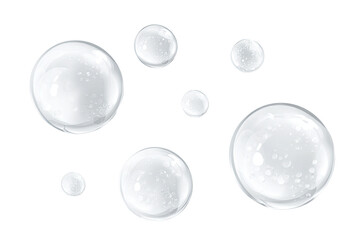 Close-up of several translucent bubbles