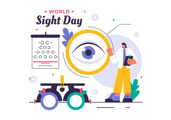 World Sight Day Vector Illustration for October 10, featuring Vision Inspection, Blindness, and Visual Impairment in a Flat Style Cartoon Background