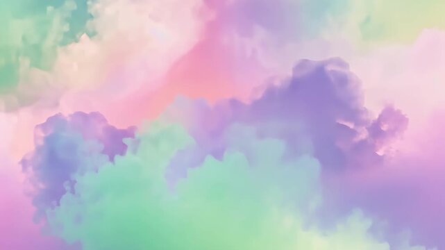 Pastel clouds background with soft, colorful and dreamy texture. Abstract cloudscape with soft colors, pink, green, and purple hues. Sky background, vaporwave aesthetic.