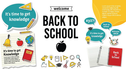 Back to school themed graphic with school supplies and text elements