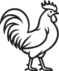 Rooster Vector – Bold Black and White Line Art with Crest and Tail Details