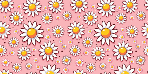 A seamless pattern of 3D cute daisies flowers background.