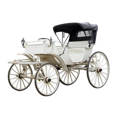 Fototapeta premium Elegant White Horse-Drawn Carriage on Black Background: Vintage Transportation