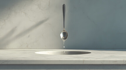 Melting spoon suspended over marble sink