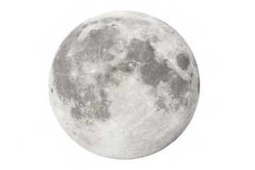 Highly detailed full moon isolated on transparent background, perfect for space projects, scientific visualizations, or any design needing a realistic lunar element
