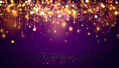 Gold glitter sparkles on a dark purple background