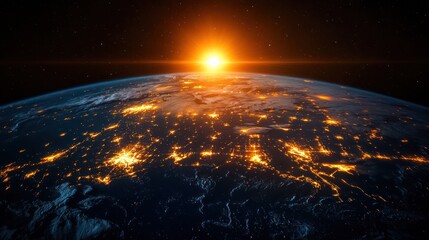 Earth's City Lights Glimmer at Sunrise from Space