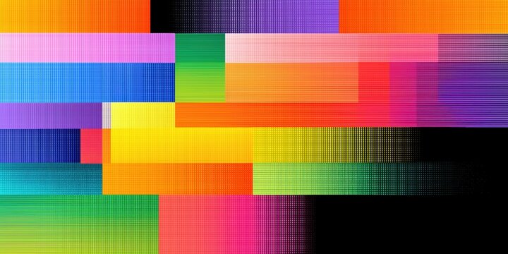 Abstract vibrant halftone pattern with multicolored blocks and grid overlays for digital art use - Powered by Adobe