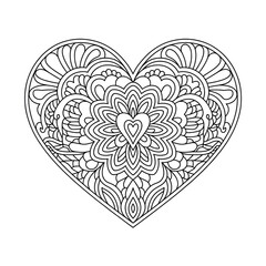 A Black and white mandala heart illustration vector style coloring page