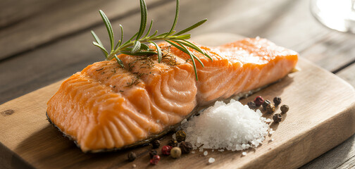 Grilled salmon with rosemary and coarse salt fish herb