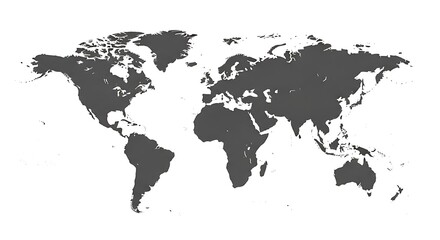 Simple grayscale world map, showcasing continents and countries.