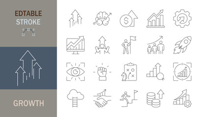 growth icon set. Editable line icons. Vector illustration.
