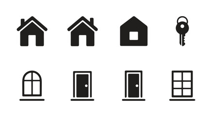 House icons set. Door, window, key, home