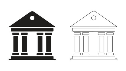 Bank building icon flat and line art style vector illustration