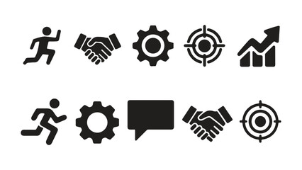 Business icons representing success goals