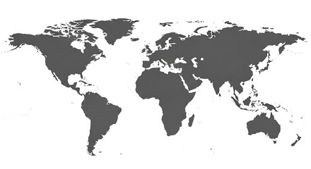 Naklejka premium A grayscale outline of the world map showing continents and oceans.