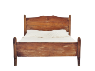 single bed with pillows isolated white background