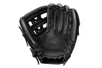 Classic black baseball glove made of leather, isolated on transparent background, ready for catching and playing