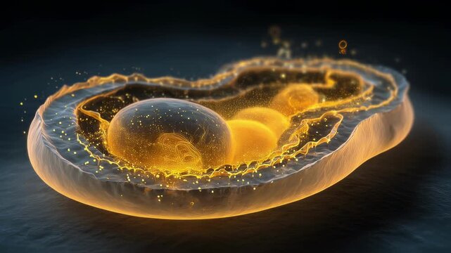 Animated crosssection of placenta with overactive glucose channels depicted in intense yellow glow symbolizing gestational diabetes impact.